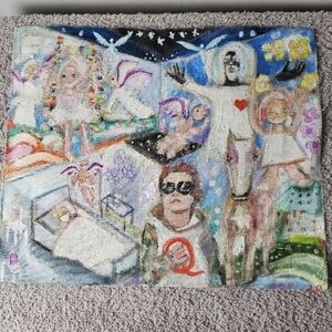 Colorful Abstract Art With Figures by Mernie Baker Called Jesus and Friends